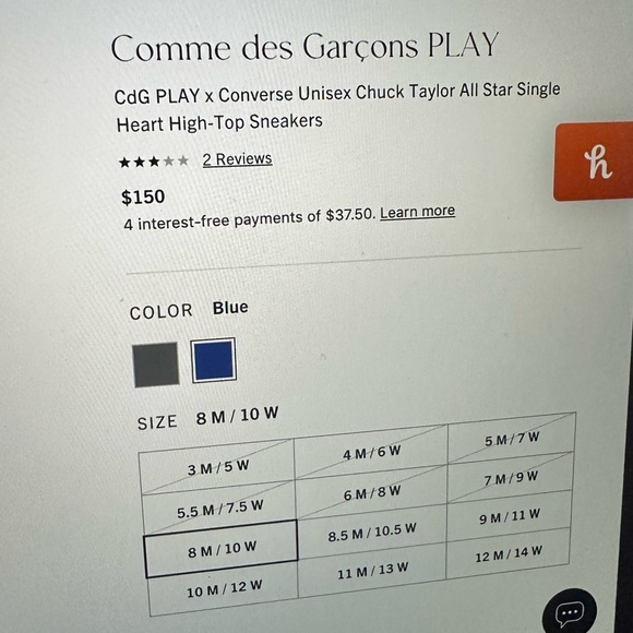 Blue comme does garçons PLAY x converse unisex single heart high-top sneaker - Picture 12 of 15